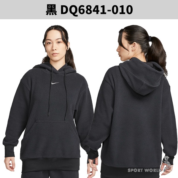 Nike 長袖上衣 女裝 連帽 搖粒絨 米白/黑【運動世界】DQ6841-133/DQ6841-010-細節圖4