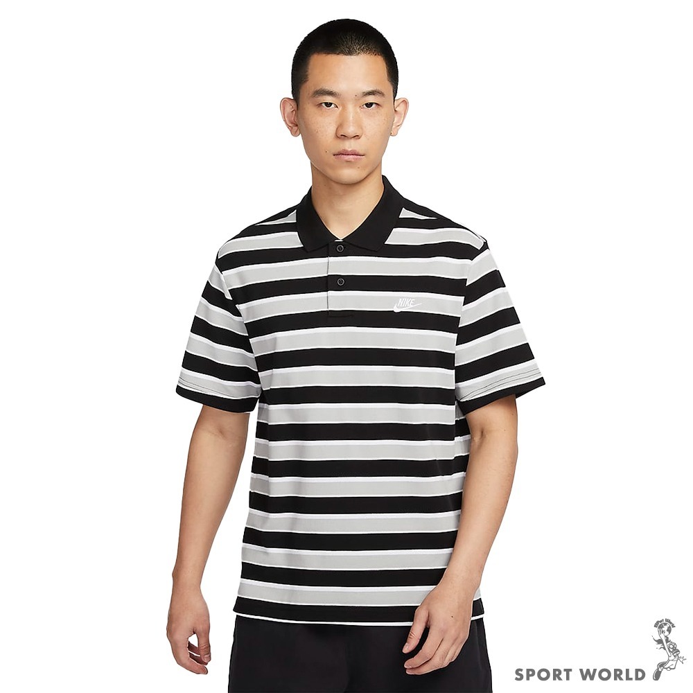 Nike 短袖上衣 男裝 Polo衫 條紋 純棉 黑灰白【運動世界】FN3897-010-細節圖2
