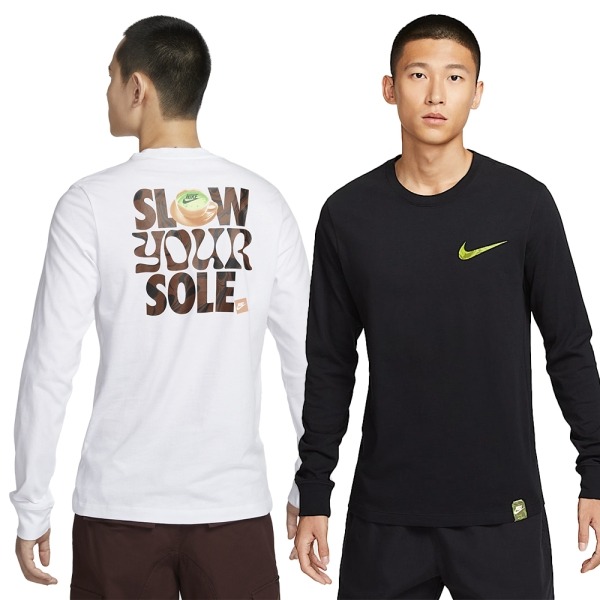 Nike 長袖上衣 男裝 薄長袖 純棉 標語 白咖/黑綠【運動世界】FZ7957-100/FZ7957-010-細節圖2