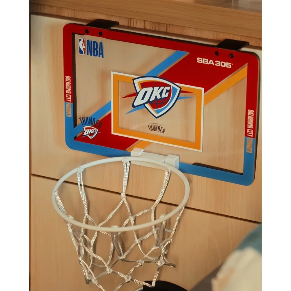 NBA 官方授權 奧克拉荷馬雷霆隊 小籃框 附球 隊徽款 壁掛式 室內玩具 居家 SBA305【運動世界】SBA02-細節圖2