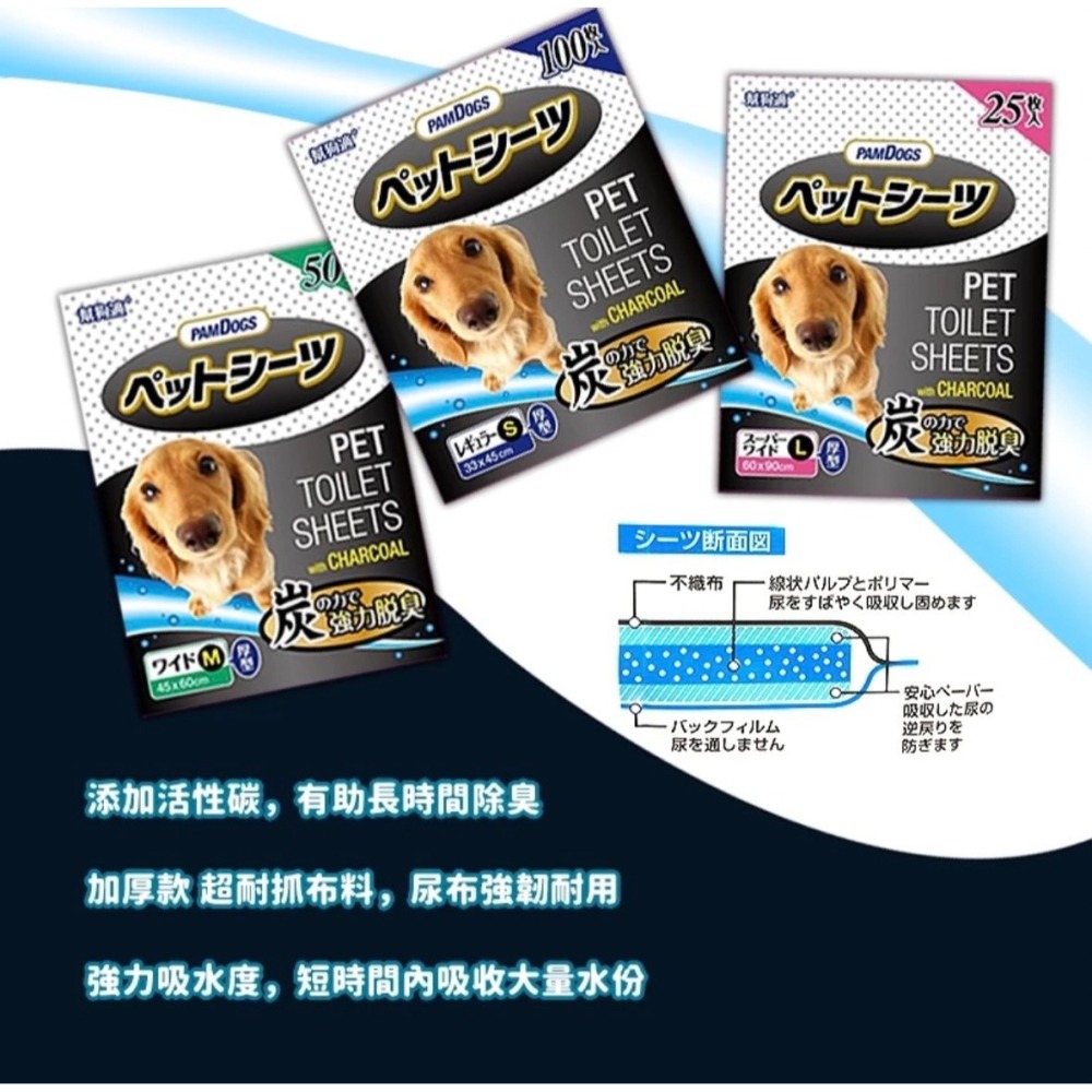 PAMDOGS 寵物尿布 日本幫狗適竹炭寵物尿布墊 最高階尿布 添加竹炭紙漿 超強除臭 加厚材質 瞬間吸水-細節圖2