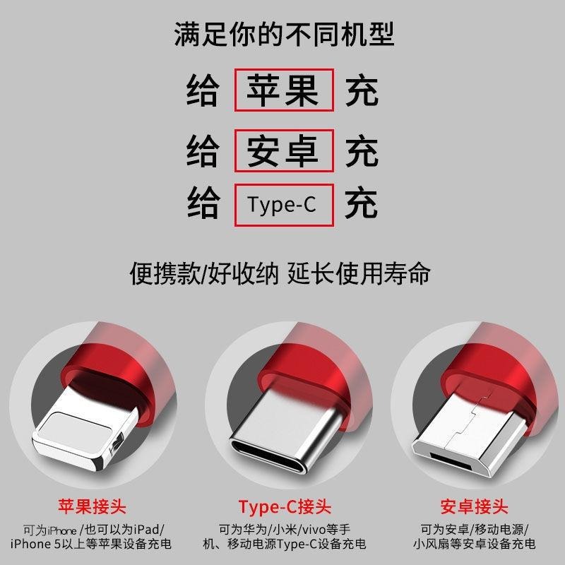 台灣發貨 傳輸線尼龍 一拖三快充數據線加長2米適用於安卓type-c手機通用車載充電線器手機三合一數據線三頭多功能充電線-細節圖9