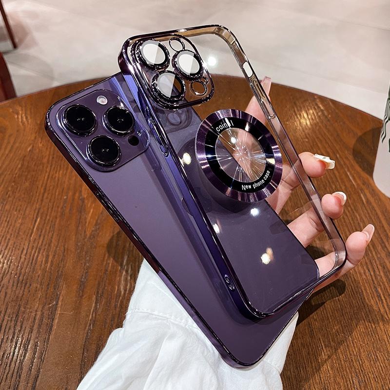 電鍍漏標 磁吸放大鏡 自帶鏡頭膜 手機殼 防摔殼 適用蘋果 iPhone 14 13 12 11 Pro Max 保護殼-細節圖2