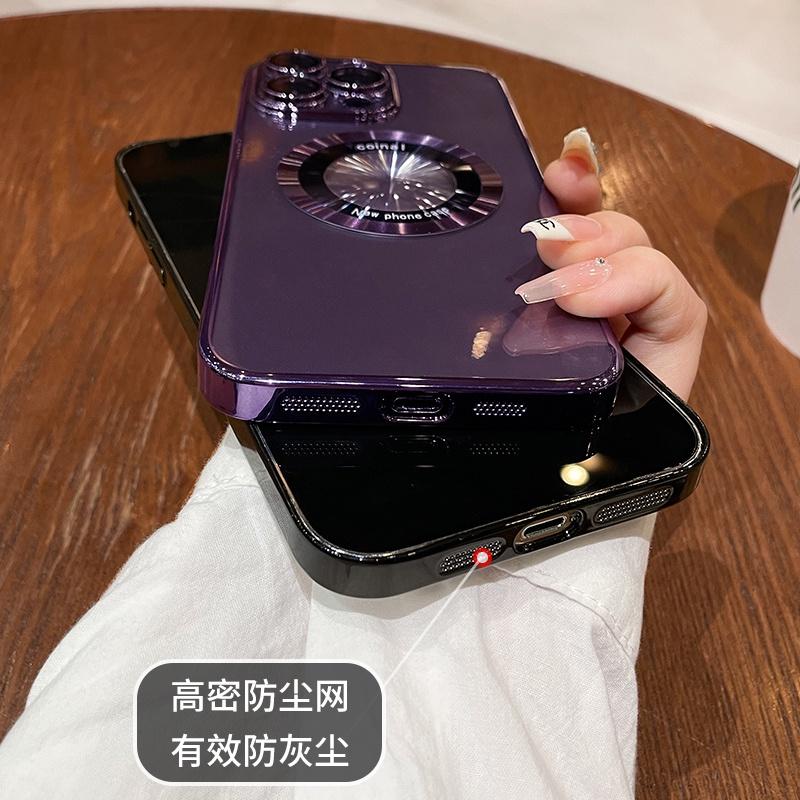 電鍍漏標 磁吸放大鏡 自帶鏡頭膜 手機殼 防摔殼 適用蘋果 iPhone 14 13 12 11 Pro Max 保護殼-細節圖4