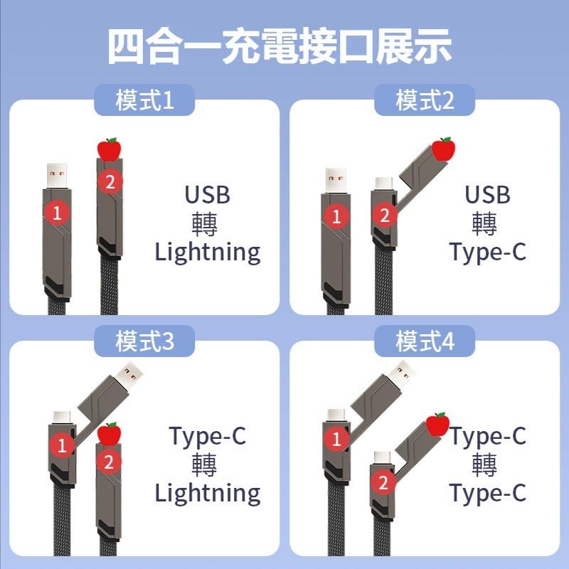 機甲風PD充電線 100W四合一充電線 適用於蘋果安卓充電 Type-C閃充 6A 一拖四數據線 車載充電線 PD快充L-細節圖7