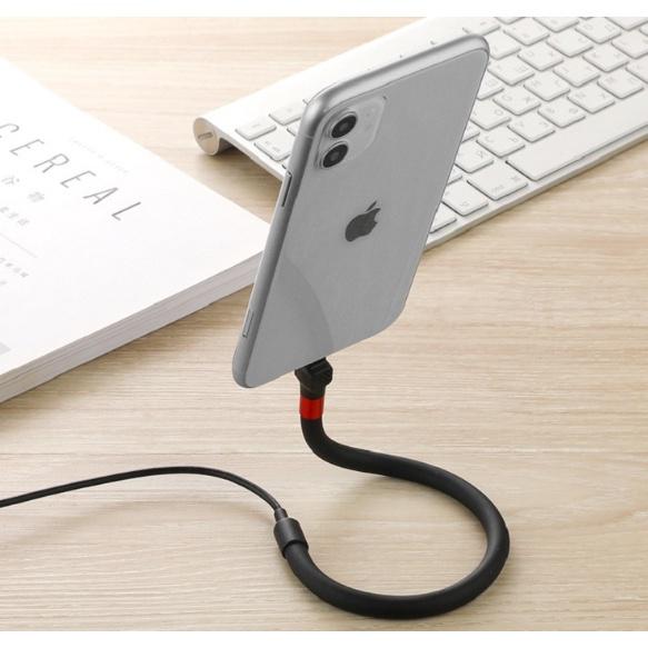 a支架充電線 2色可選 iphone Lightning 萬向桌面懶人充電線 手機支架數據線 快充數據線-細節圖2
