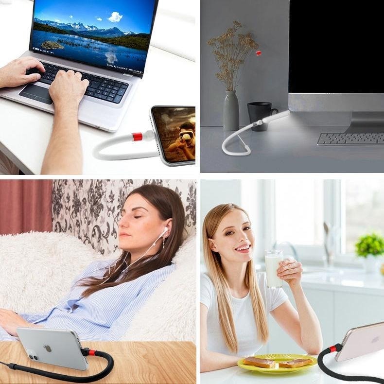 c手機摺叠萬向 手機支架數據線 快充數據線 支架數據線 多功能三合一快充數據線 桌面懶人充電線-細節圖6