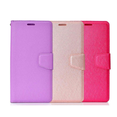 bk iPhone 12/12 Pro 共用 (6.1吋) 蠶絲紋月詩時尚皮套 側掀磁扣手機殼/保護套-紫粉玫