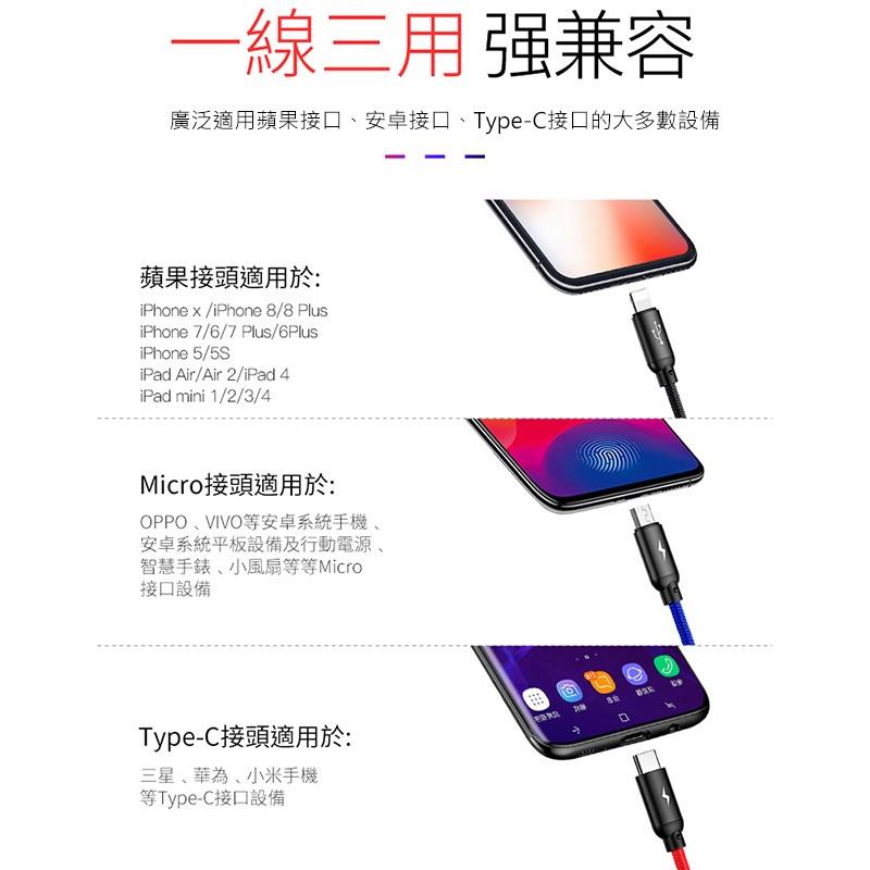 bk 倍思 三原色一拖三 一拖四充電線 iPhone線 Micro線 Type-C線 蘋果傳輸線 3.5A-細節圖8