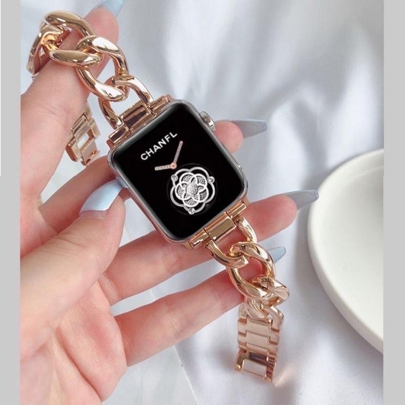現貨」蘋果手錶錶帶 Apple watch 3 4 5 6 SE 單排牛仔鏈式不鏽鋼錶帶 金屬錶帶 女士錶帶-細節圖3