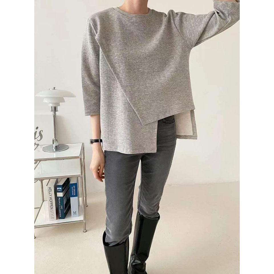 NaNa LuLu韓國連線 韓國代購 韓國製 現貨下擺不規則設計上衣 現貨灰1-細節圖2