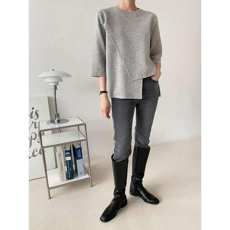 NaNa LuLu韓國連線 韓國代購 韓國製 現貨下擺不規則設計上衣 現貨灰1-細節圖4