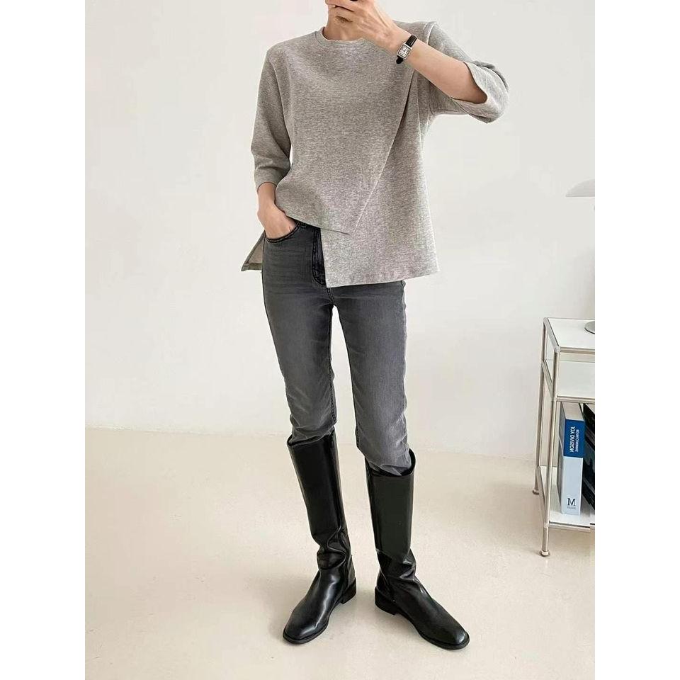 NaNa LuLu韓國連線 韓國代購 韓國製 現貨下擺不規則設計上衣 現貨灰1-細節圖5