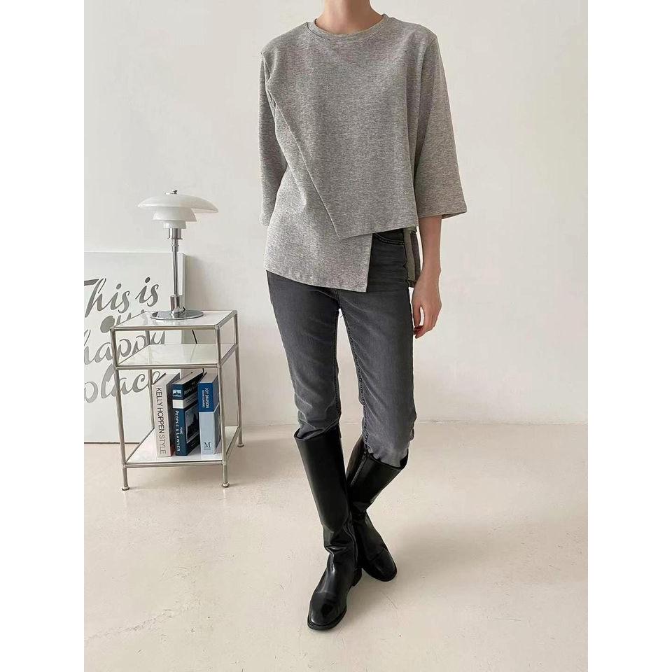 NaNa LuLu韓國連線 韓國代購 韓國製 現貨下擺不規則設計上衣 現貨灰1-細節圖7