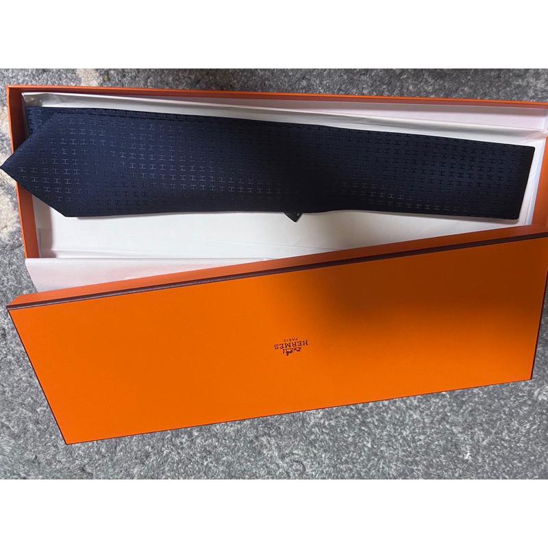 HERMES 愛馬仕領帶 全新正品 H基本款藍色-細節圖2