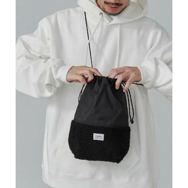 （預購）日本代購🇯🇵日牌Coen 尼龍毛呢束口小包-細節圖2