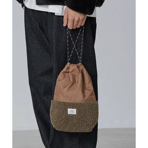 （預購）日本代購🇯🇵日牌Coen 尼龍毛呢束口小包-細節圖5