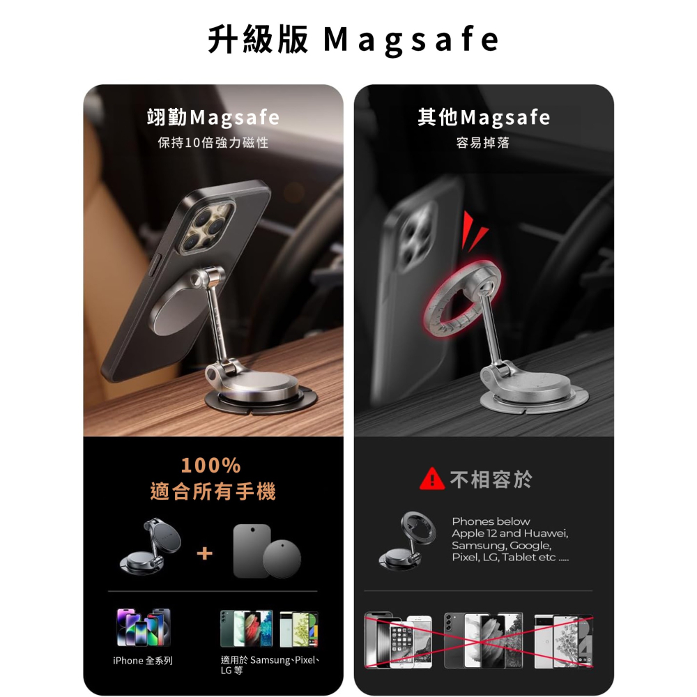 Magsafe手機架 MagSafe磁吸車用手機支架 副駕 汽車磁吸手機支架 不擋出風口磁吸支架 iPhone汽車手機架-細節圖3