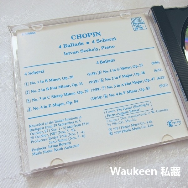 蕭邦 鋼琴敘事曲 詼諧曲 1988年西德版 Chopin 4 Ballads Scherzi NAXOS Istvan-細節圖2