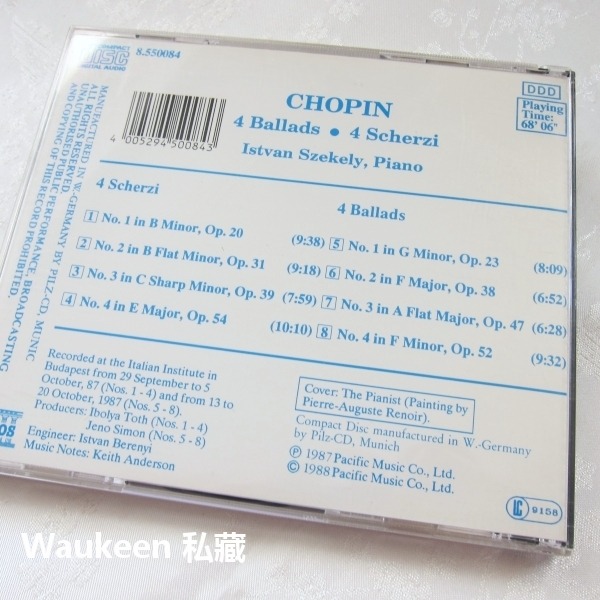 蕭邦 鋼琴敘事曲 詼諧曲 1988年西德版 Chopin 4 Ballads Scherzi NAXOS Istvan-細節圖5