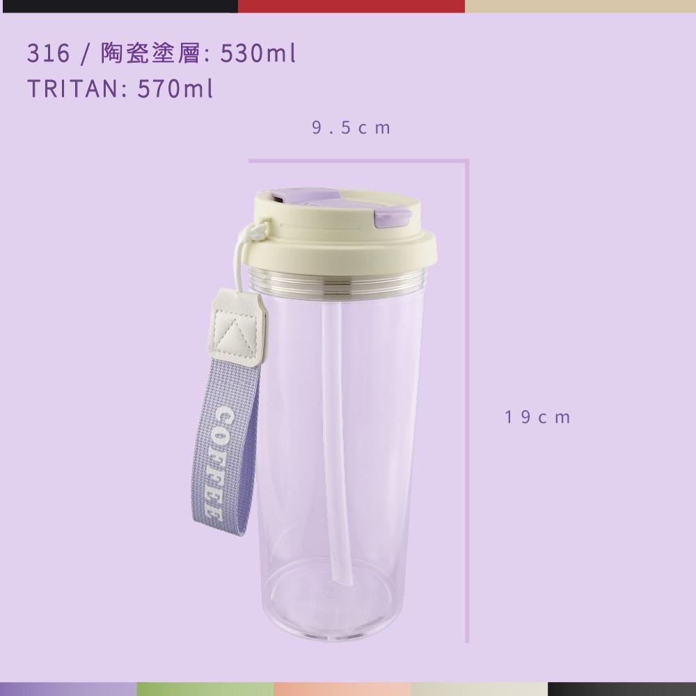 🔥Tritan🔥日式極簡手提雙飲環保杯 奶瓶材質 570ml 透明杯 隨行杯 吸管杯 咖啡杯 飲料杯 吸管杯 情侶杯-細節圖4