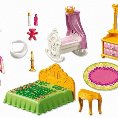 Playmobil 5146 摩比 家具配件 公主雙人床 梳妝台 寶寶搖床 桌子 地墊〈清空間放山雞〉