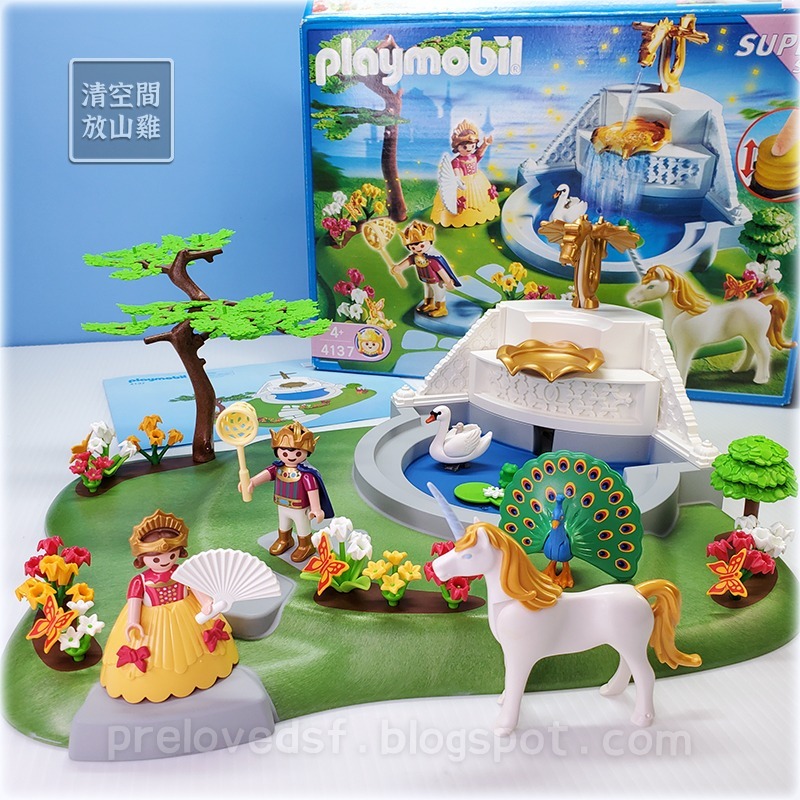 Playmobil 3022 4137 摩比公主系列 貴妃椅 豎琴 噴水池花園 孔雀獨角馬 王子公主〈清空間放山雞〉-細節圖5