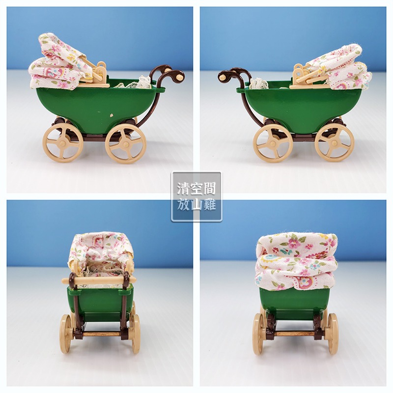 森林家族 早期綠色家具配件 寶寶床 嬰兒推車 學步車 澡盆 便盆 奶瓶 二手無盒 絕版〈清空間放山雞〉-細節圖8