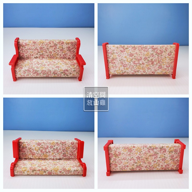 1985 BANDAI 早期家具配件 紅色沙發茶几組 雙人沙發 可搭森林家族 日本製 二手有盒 絕版〈清空間放山雞〉-細節圖2
