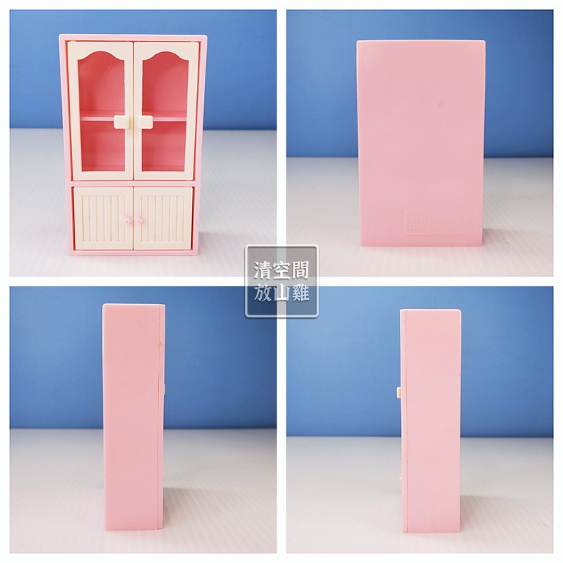 1985 BANDAI 早期家具配件 食器棚 餐具 粉色餐桌椅組 可搭森林家族 日本製 二手有盒 絕版〈清空間放山雞〉-細節圖2