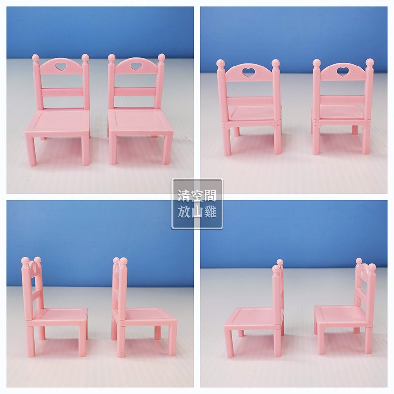 1985 BANDAI 早期家具配件 食器棚 餐具 粉色餐桌椅組 可搭森林家族 日本製 二手有盒 絕版〈清空間放山雞〉-細節圖7