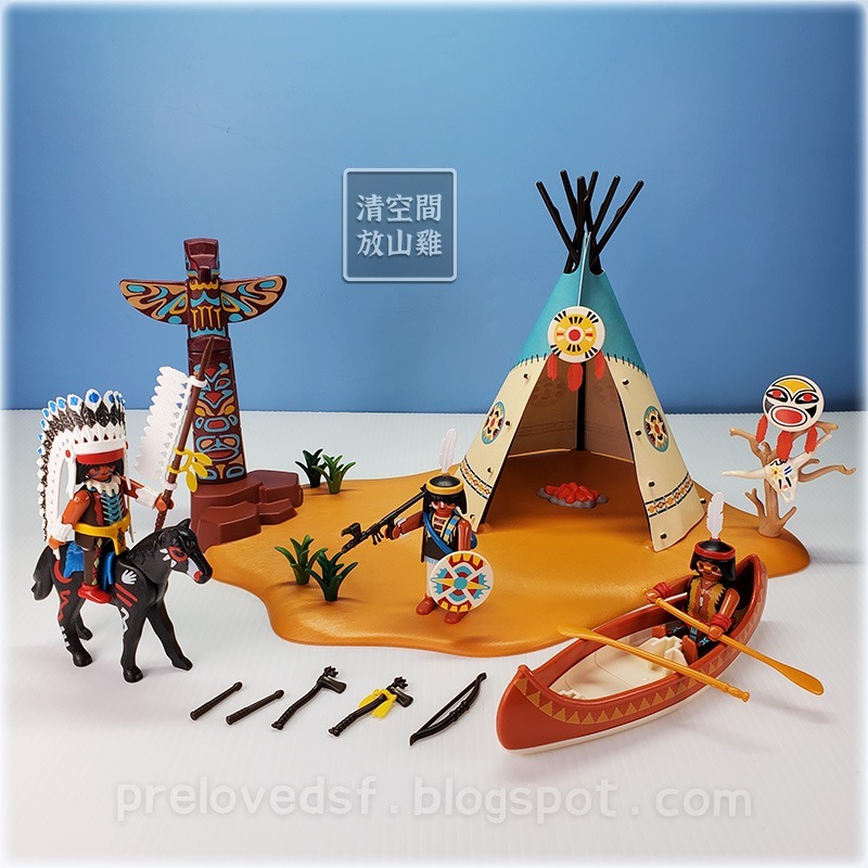 Playmobil 4012 摩比人 印地安營地 美洲原住民營地 獨木舟 二手有盒 絕版〈清空間放山雞〉-細節圖2