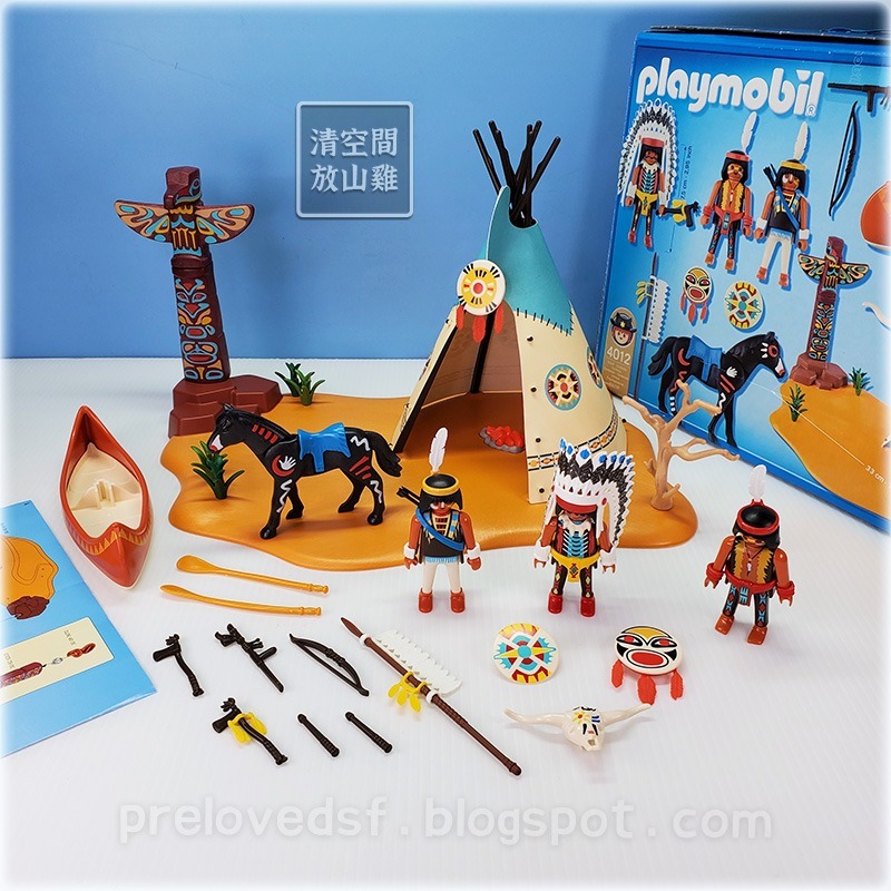 Playmobil 4012 摩比人 印地安營地 美洲原住民營地 獨木舟 二手有盒 絕版〈清空間放山雞〉-細節圖9