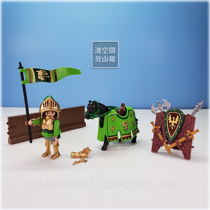 Playmobil 5355 摩比人 鷹騎士 馬上比武 金盔甲 黑馬 二手有袋 絕版〈清空間放山雞〉-細節圖2