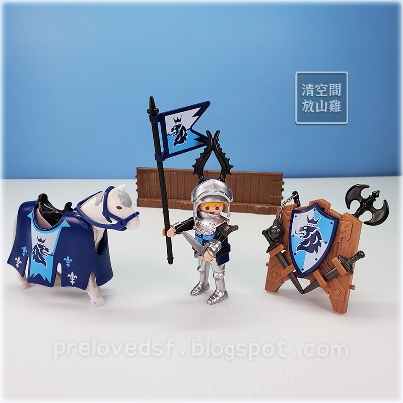 Playmobil 5356 摩比人 獅騎士 馬上比武 銀盔甲 白馬 二手有袋 絕版〈清空間放山雞〉-細節圖2