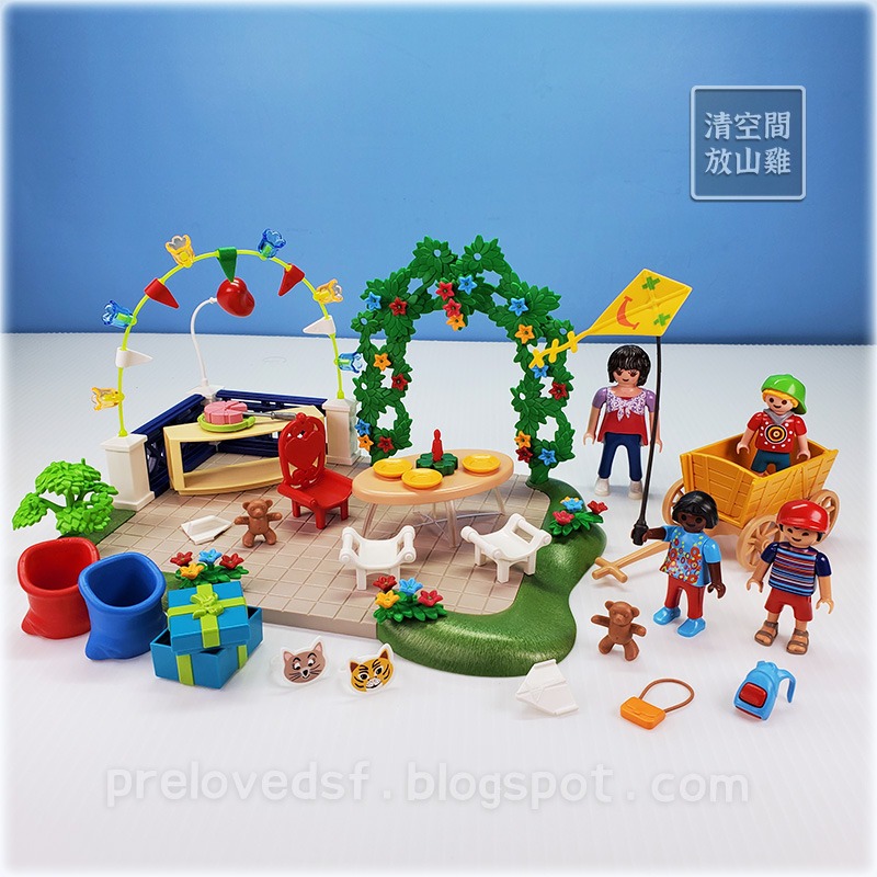 Playmobil 6438 6439 摩比 兒童生日派對 媽媽 小孩 手拉車 風箏 二手無盒〈清空間放山雞〉-細節圖2