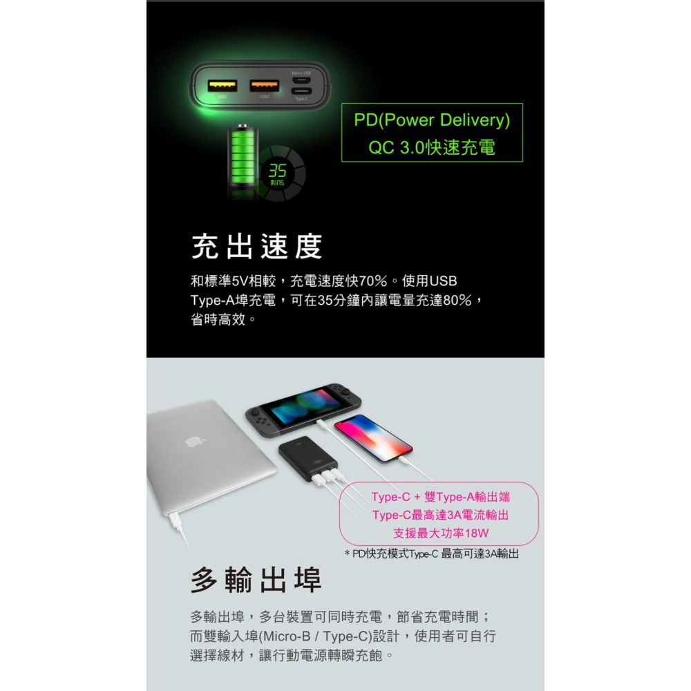 SP 廣穎 C10QC 10000mAh 18W 三孔輸出 支援PD/QC快充 口袋型行動電源-細節圖3