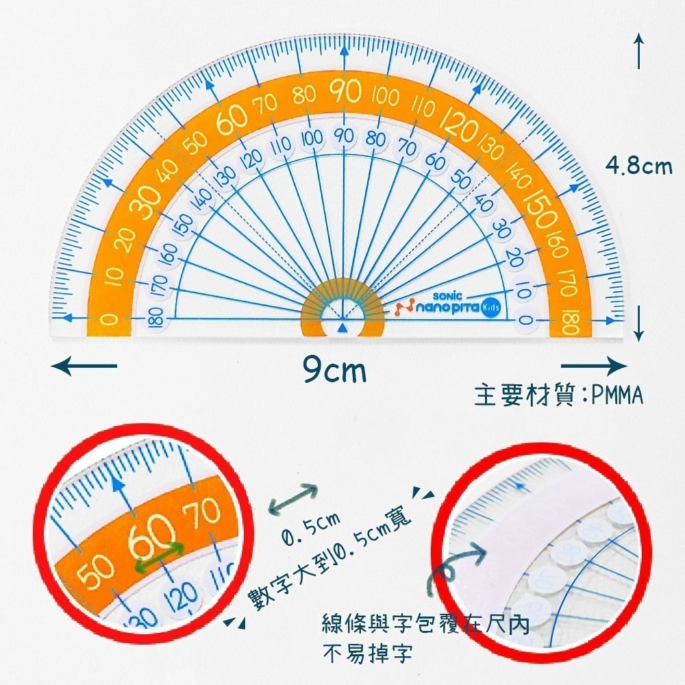 ｜買到吃手手｜日本 SONiC SK-7885 小四件字大尺組 直尺 量角器 三角板 四件組-細節圖5