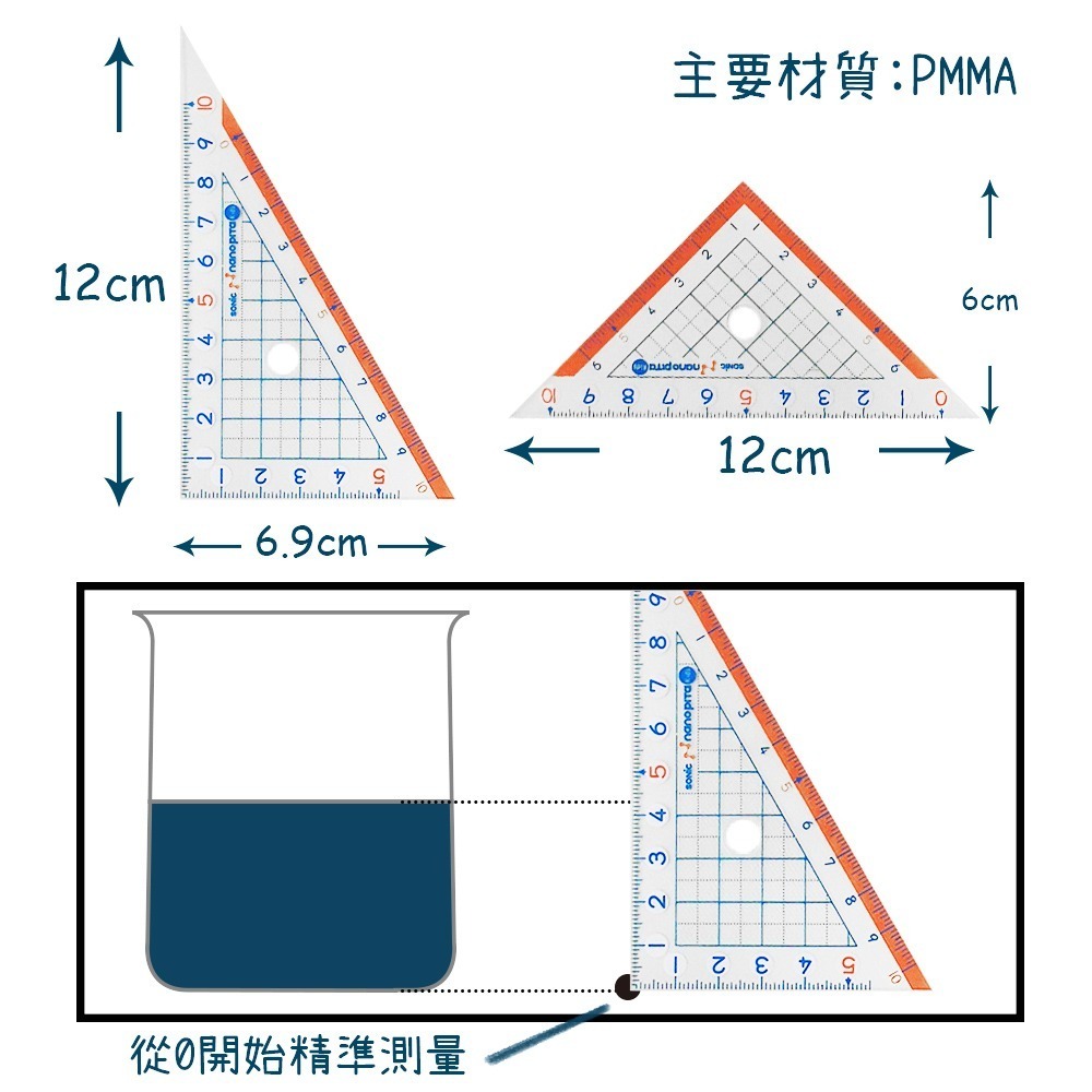 ｜文具管家｜日本 SONiC SK-7881 10cm 字大三角板 三角板 三角尺 三角定規-細節圖4