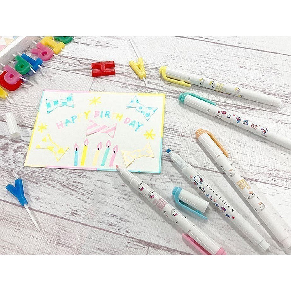 ｜買到吃手手｜斑馬【限量】 WKT7 HELLO KITTY 50週年 雙頭柔性螢光筆 MINDLINER ZEBRA-細節圖2