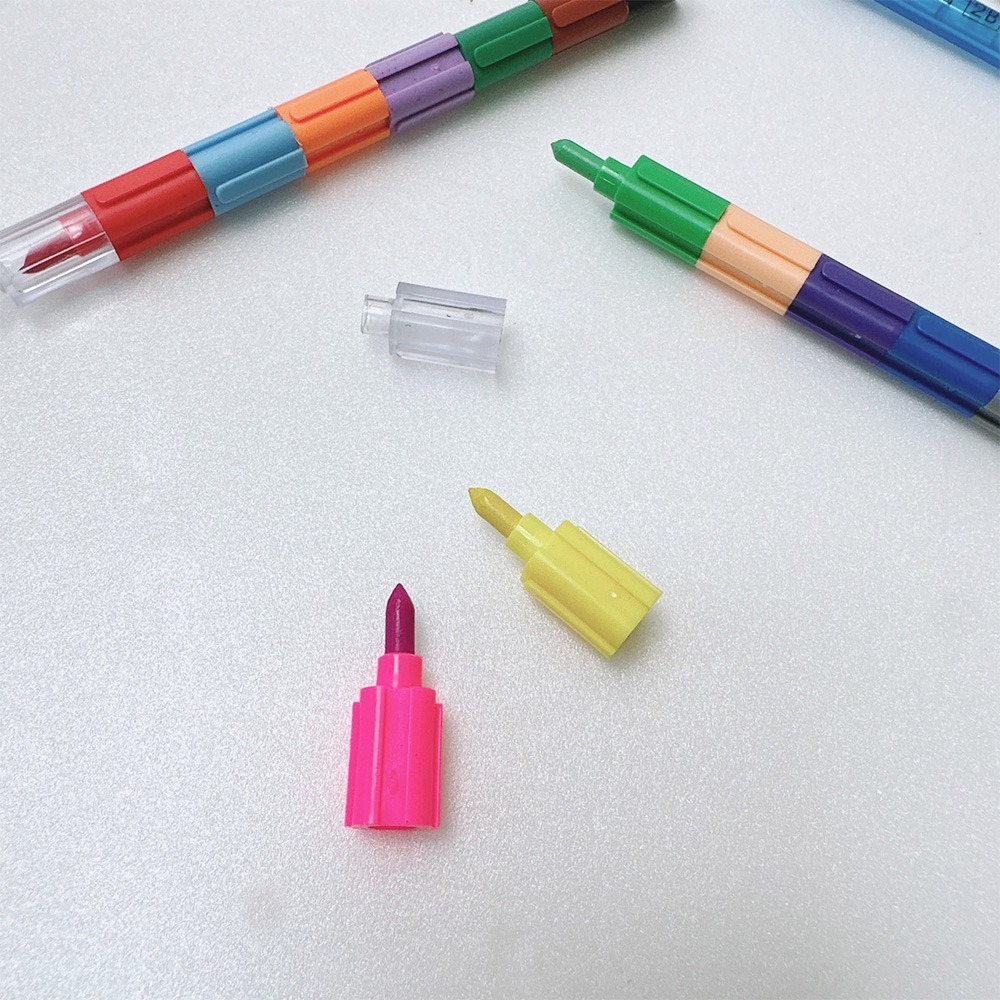 ｜買到吃手手｜尚禹 C-7222 2入積木彩虹筆 彩虹筆 14色 2入裝 送2B素描筆 Pencom-細節圖4