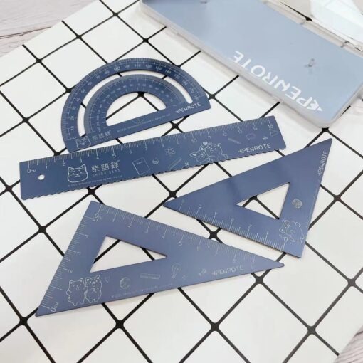 ｜買到吃手手｜筆樂 柴語錄 4入鋁合金套尺 直尺 量角器 三角板 尺 套尺 DTD5043 PENROTE-規格圖7