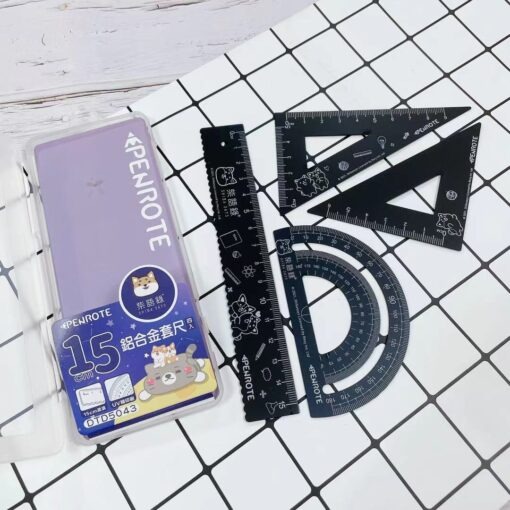 ｜買到吃手手｜筆樂 柴語錄 4入鋁合金套尺 直尺 量角器 三角板 尺 套尺 DTD5043 PENROTE-規格圖7
