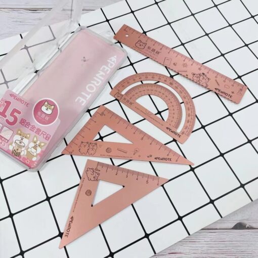 ｜買到吃手手｜筆樂 柴語錄 4入鋁合金套尺 直尺 量角器 三角板 尺 套尺 DTD5043 PENROTE-規格圖7