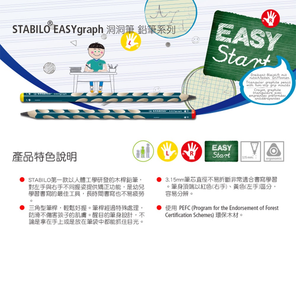 ｜文具管家｜德國 天鵝 STABILO 思筆樂 - EASYgraph 洞洞筆2入 鉛筆系列 左手/右手-細節圖5