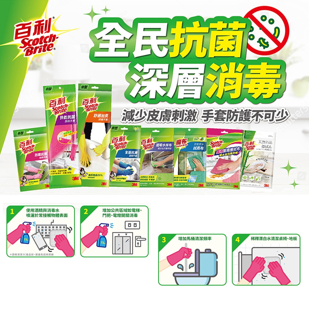 ｜文具管家｜3M 百利 快乾抗菌掛鉤手套 防霉抗菌手套 大型 / 中型 洗碗 打掃 清潔手套 大掃除 手套-細節圖5