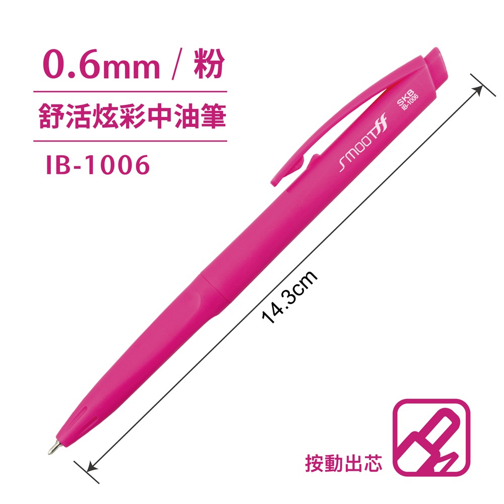 ｜買到吃手手｜SKB 文明 IB-1006 0.6 彩色自動中油筆 原子筆 0.6mm-規格圖2