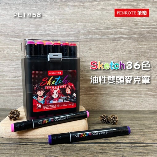 ｜買到吃手手｜筆樂 Sketch 油性雙頭麥克筆 12/24/36/60色 麥克筆 PENROTE-規格圖8