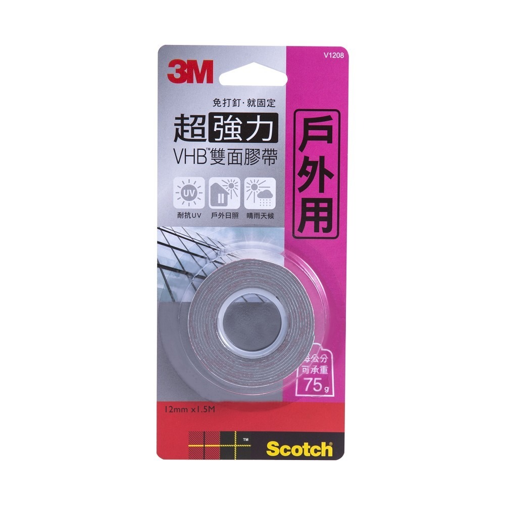 ｜文具管家｜3M 超強力雙面膠帶 凹凸面/多用途/透明/金屬用/塑膠用/玻璃用/耐熱/防水/戶外 雙面膠帶-規格圖1