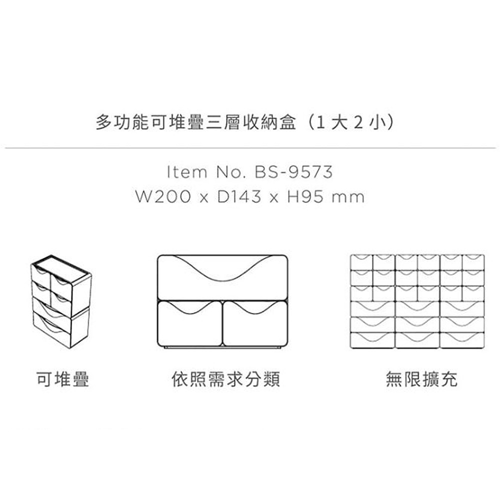 ｜文具管家｜【預購】 FLYING 雙鶖 BS-9573 多功能可堆疊三層收納盒(1大2小) 台灣製 能藝-細節圖4